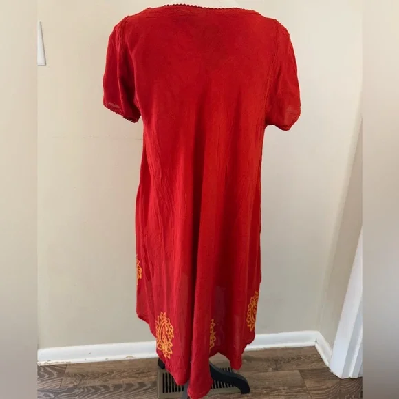 S.R. Fashions red embroidered gauzy midi dress free size - Picture 3 of 13